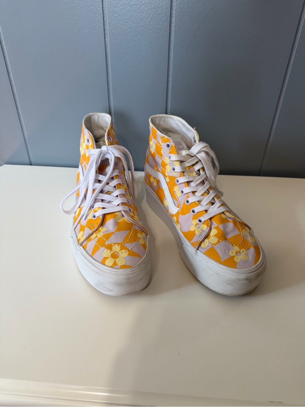 Vans Floral High-Top Yellow, Orange and Purple Sneakers